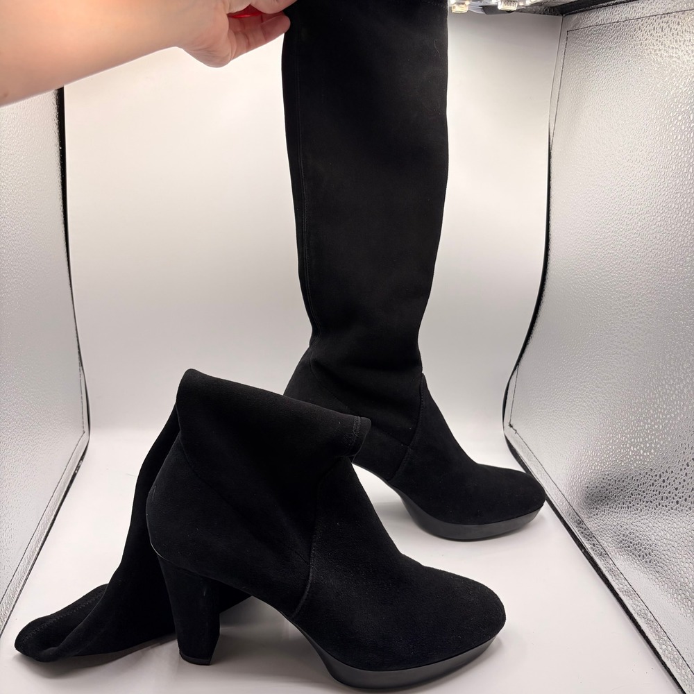 Donald J Pliner Enisa Boot 9.5 Black Suede Pull On Block Heel Platform
